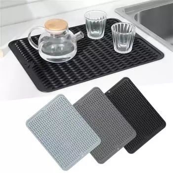 Коврик для сушки посуды для кухонной стойки, большой силиконовый коврик для сушки, легкоочищаемый термостойкий коврик для посуды One Size чёрный