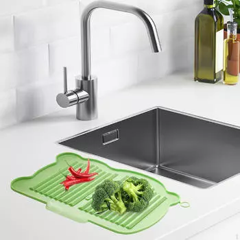 Коврик для сушки посуды из силикона для кухни 13,78x10,04 дюйма Поддон для сушки зелёный