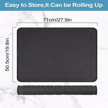 Коврик для сушки посуды Leeseph, силиконовый чехол для плиты, защитный чехол для стеклянной варочной поверхности, многоцелевой коврик для кухонной стойки, раковины, стола 71 cm x 50.5 cm&Rectangular чёрный