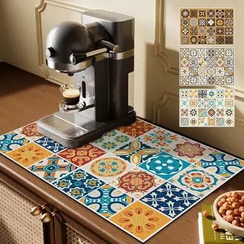 Коврик для сушки посуды Печатный коврик для сушки кофемашины Коврик для сушки столешницы Впитывающий коврик для сушки посуды Подставка для посуды Столовый стол Домашний декор 30x40cm