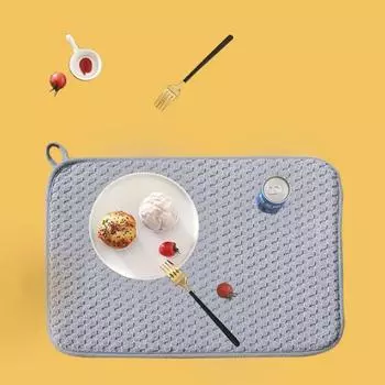 Коврик для сушки посуды Прочная микрофибра водопоглощение Подвесной быстросохнущий Отверстие Слив раковины на столешнице серый