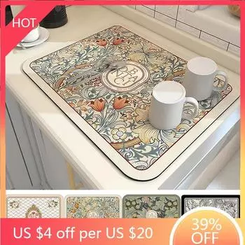 Коврик для сушки посуды с принтом, супер впитывающий коврик для слива кофе, коврик для слива посуды, быстросохнущий коврик, кухонная посуда, подставка для столовых приборов S 30 X 40cm