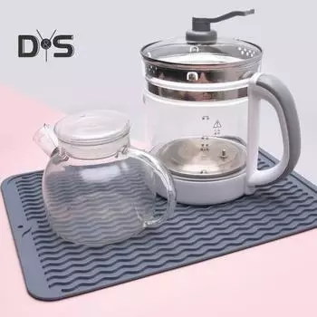 Коврик для сушки посуды Толстая нескользящая силиконовая термостойкая сливная подушка серый