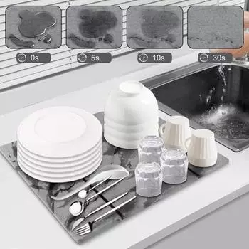 Коврик для сушки посуды Yousheng Earth Stone для кухонного стола, складной диатомовый коврик с превосходным впитывающим эффектом, быстросохнущий коврик для сушки посуды серый
