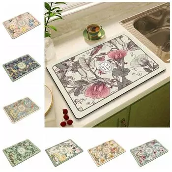 Коврик для сушки с цветочным принтом, нескользящий коврик для сушки посуды, коврик для сушки посуды, кухонный 30x40cm-Style 5