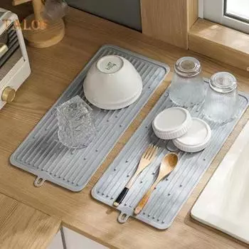 Коврик для сушки Термостойкий Противоожоговый Яркий Цвет Практичный Водосборник Посуда Сливной коврик Кухонный Гаджет светло-серый