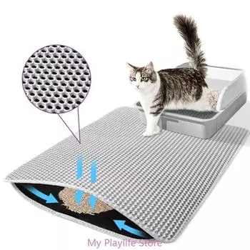 Коврик для туалета Водонепроницаемый Наполнитель с меньшим количеством отходов Легко чистить Наполнитель с контролем рассеивания Коврик для лотка для домашних животных 30x30cm синий