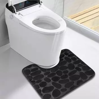 Коврик для унитаза износостойкий суперабсорбирующий нескользящий дизайн декоративный коврик для ванной комнаты в форме буквы U чёрный