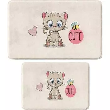 Коврик для ванной из 2 комплектов из микрофибры с милым дизайном, нескользящее основание, машинная стирка (40X60_50X80)