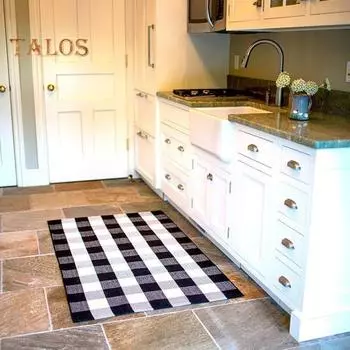 Коврик для ванной комнаты Быстро впитывающий Быстросохнущий Нескользящий Цветной Клетчатый Принт Ручной Плетеный Многоцелевой Ванна Душ Раковина Кухонный Коврик S черный белый