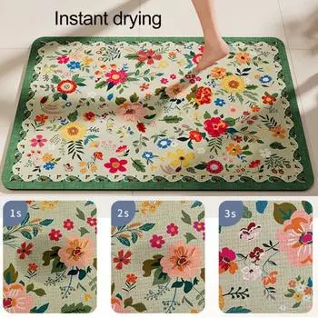 Коврик для ванной комнаты, быстро впитывающий цветочный принт, быстросохнущий диатомовый ил, противоскользящий коврик для входа, многоцелевой коврик для ванной, душа, раковины, кухни 40x60cm чёрный