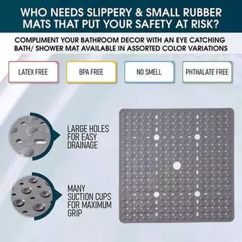 Коврик для ванной комнаты, быстрый слив, быстросохнущее всасывание, ПВХ, 69x69 см, пол для ванны, противоскользящий серый