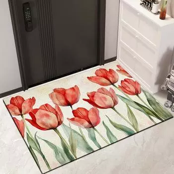 Коврик для ванной комнаты с акварельным цветком, коврик для унитаза, нескользящий коврик для входной двери в ванную, впитывающий коврик для двери в ванную 40 * 60CM Silk Ring