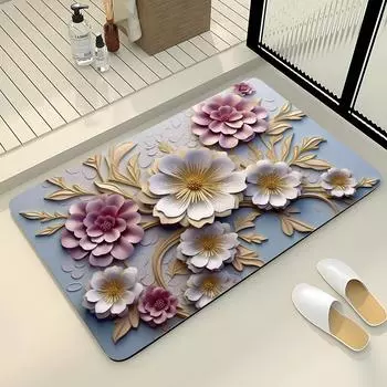 Коврик для ванной комнаты с цветочным диотомитом, суперабсорбирующий коврик для ног, быстросохнущий, нескользящий, для душа, туалета, ковер, который можно мыть 40cmx60cm