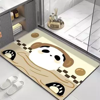 Коврик для ванной комнаты с изображением мультяшной панды, впитывающий воду, быстросохнущий, устойчивый к грязи, противоскользящий, диатомовый грязевой коврик для ног 40*60cm