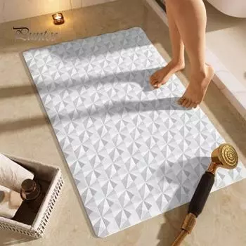 Коврик для ванной комнаты с нескользящими присосками, мягкая на ощупь поверхность, ромбовидный текстурный дизайн, коврик для ванной, устойчивый к пятнам и запахам, коврик для входа на кухню серый