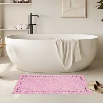 Коврик для ванной комнаты с противоскользящим покрытием Коврик для ванной с присосками и сливными отверстиями с буквенным узором розовый