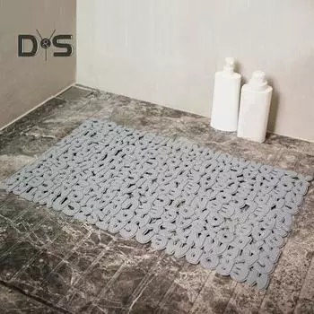 Коврик для ванной комнаты с противоскользящим покрытием, коврик для ванной с присосками, сливными отверстиями, узором с буквами, легко моется, коврик для душа, безопасный для ванной и кухни светло-синий