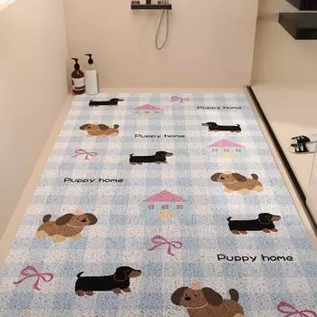 Коврик для ванной комнаты с рисунком мультяшного щенка, ажурный, нескользящий, резиновый, с подложкой, для удержания волос, быстрый дренаж, коврик для душа для гостиной, балкона S розовый