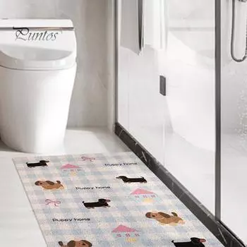 Коврик для ванной комнаты с рисунком мультяшного щенка, ажурный, нескользящий, резиновый, с подложкой, для удержания волос, быстрый дренаж, коврик для душа для гостиной, балкона S синий