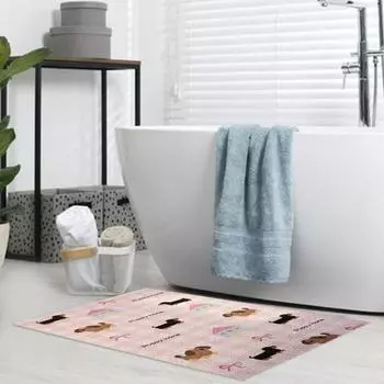 Коврик для ванной комнаты с рисунком щенка, ажурный, нескользящий, резиновая подложка, улавливатель волос S синий