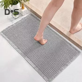 Коврик для ванной комнаты с вафельной текстурой, быстро впитывающий, толстый, быстросохнущий, с нескользящей подошвой, для сушки ног, коврик для входа, легко моется, многоцелевой, для душа и ванной S светло-серый