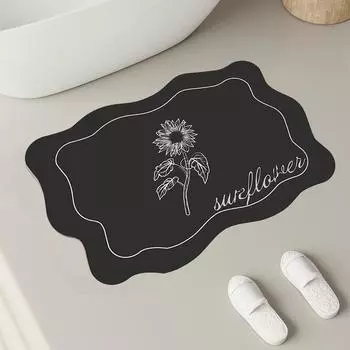 Коврик для ванной комнаты с впитывающим цветочным узором, простой, нескользящий, с диатомовой грязью, быстросохнущий, высококачественный, для дома, стойкий к маслу, для кухни, для ванной, для дома 40x60cm чёрный