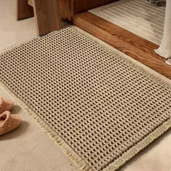 Коврик для ванной комнаты, впитывающий напольный коврик с нескользящей основой, моющийся вафельный коврик для ванной комнаты, прихожей, ванны и душа S хаки