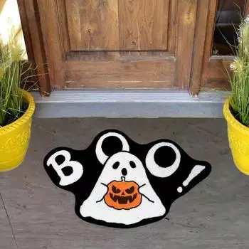 Коврик для ванной на Хэллоуин, мягкий плюшевый коврик для ванной с тыквой-призраком, нескользящий, впитывающий воду, напольная подушка, готический декор для ванной комнаты 50x80cm