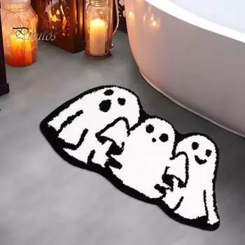 Коврик для ванной на Хэллоуин с изображением призрака, тыквы, кошки, стеганый коврик, нескользящий коврик для пола, жуткий коврик для ванной комнаты, декор кухни 60x90cm жёлтый
