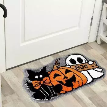 Коврик для ванной на Хэллоуин с изображением призрака, тыквы, кошки, стеганый коврик, нескользящий коврик для пола, жуткий коврик для ванной комнаты, декор кухни 60x90cm жёлтый