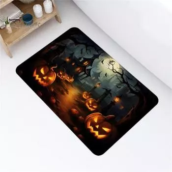 Коврик для ванной на Хэллоуин, суперабсорбирующий, быстросохнущий, нескользящий, с принтом тыквы и летучей мыши, многоцелевой, для украшения вечеринки на Хэллоуин, кухонный ковер M