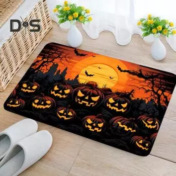 Коврик для ванной на Хэллоуин, суперабсорбирующий, быстросохнущий, нескользящий, с принтом тыквы и летучей мыши, многоцелевой, для украшения вечеринки на Хэллоуин, кухонный ковер M