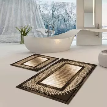 Коврик для ванной, пригодный для машинной стирки, нескользящая основа, моющийся, устойчивый к пыли, пятнам, набор из 2 ковриков для ванной, набор B1093
