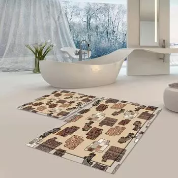 Коврик для ванной, пригодный для машинной стирки, нескользящая основа, моющийся, устойчивый к пыли, пятнам, набор из 2 ковриков для ванной, набор B1083