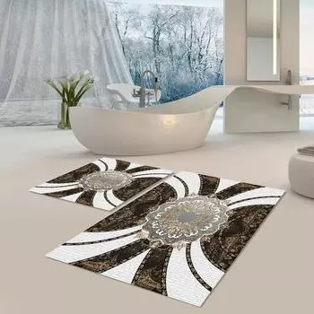 Коврик для ванной, пригодный для машинной стирки, нескользящая основа, моющийся, устойчивый к пыли, пятнам, набор из 2 ковриков для ванной, набор B1102