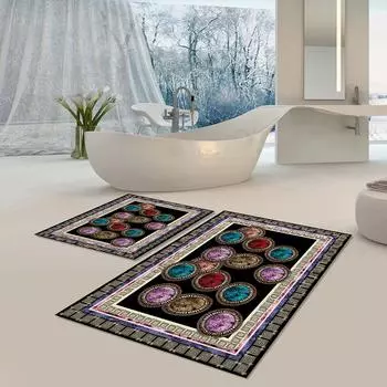 Коврик для ванной, пригодный для машинной стирки, нескользящая основа, моющийся, устойчивый к пыли, пятнам, набор из 2 ковриков для ванной, набор B1106