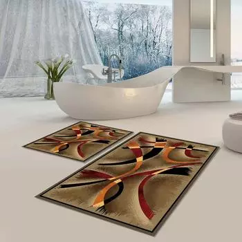 Коврик для ванной, пригодный для машинной стирки, нескользящая основа, моющийся, устойчивый к пыли, пятнам, набор из 2 ковриков для ванной, набор B1097