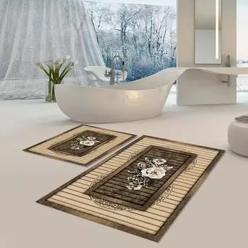 Коврик для ванной, пригодный для машинной стирки, нескользящая основа, моющийся, устойчивый к пыли, пятнам, набор из 2 ковриков для ванной, набор B1094