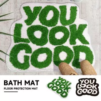 Коврик для ванной, противоскользящий коврик для ванной комнаты, супер мягкий быстросохнущий водопоглощающий ультра-толстый коврик для стирки, украшение комнаты 40x60cm белый/зелёный