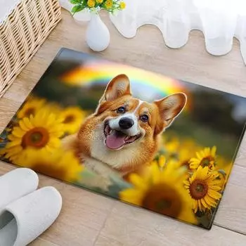 Коврик для ванной с подсолнухом и собакой, милый коврик для туалета с рисунком питомца, мягкий фланелевый коврик для пола, впитывающий коврик для душа для дома, ковер для спальни 40x60cm