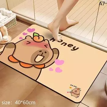Коврик для ванной с принтом капибары, нескользящий коврик для двери, сушильный коврик для кухни, коврик для слива в спальню, коврик для прихожей, мультяшный домашний ковер