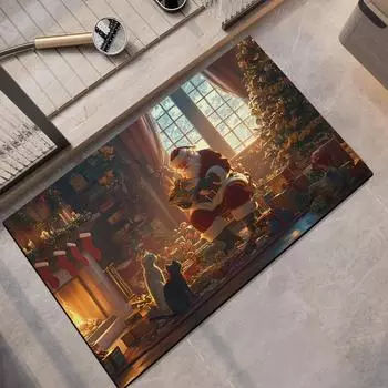 Коврик для ванной с принтом Санта-Клауса на Рождество, впитывающие коврики для ног, нескользящие коврики для душа, коврик для унитаза, быстросохнущий коврик для двери, моющийся 40cmx60cm