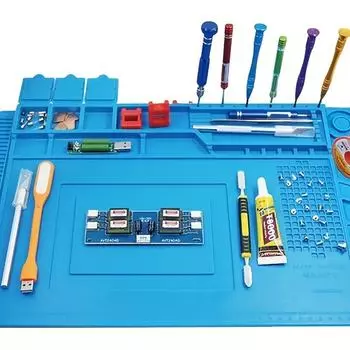 Коврик для верстака для ремонта сотовых телефонов, термостойкий - магнитная отвертка, изолированный, нескользящий, легко чистится, прочный, многофункциональный 30*45cm/12*18inch синий