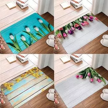 Коврик для входной двери с цветочным принтом, коврик для спальни, балкона, ковер, нескользящий ковер для гостиной 40x60cm