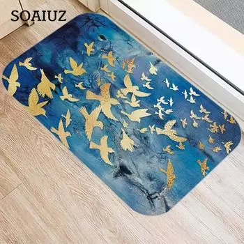 Коврик для входной двери с золотым принтом для кухни, ванной, коралловый бархатный ковер, красочный коврик для дома, нескользящий коврик, домашний декор