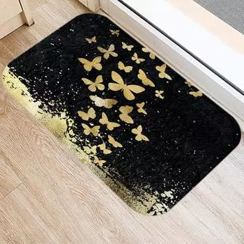 Коврик для входной двери с золотым принтом для кухни, ванной, коралловый бархатный ковер, красочный коврик для дома, нескользящий коврик, домашний декор