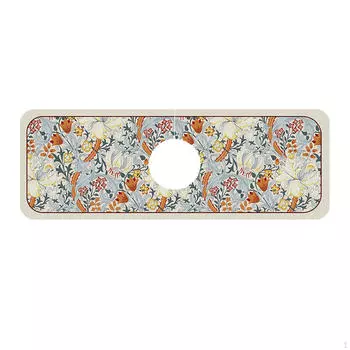 Коврик для защиты от брызг смесителя за прочной резиновой спинкой, 5,51 дюйма x 14,96 дюйма, абсорбент Yellow Flower