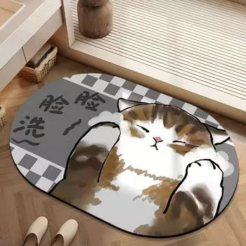 Коврик из диатомовой грязи с изображением милого кота, нескользящий коврик для ванной, туалет, легко чистить и ухаживать за нескользящим ковриком для ног 40 * 60cm