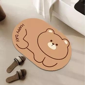 Коврик из диатомовой грязи с рисунком медведя, грязеотталкивающий, быстросохнущий, для ванной комнаты, нескользящий коврик для двери туалета 60 * 90cm (crystal velvet)